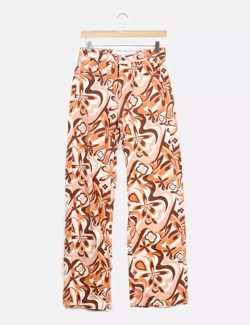 Bershka Jeans denim ancho print floral