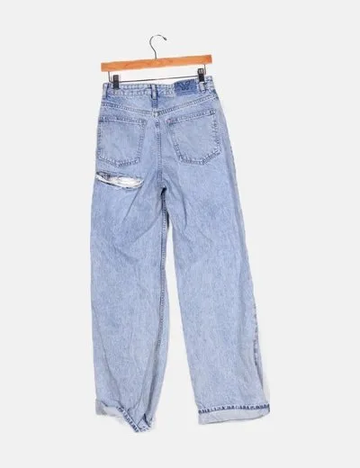 Bershka Jeans denim azul boyriend mariposas strass