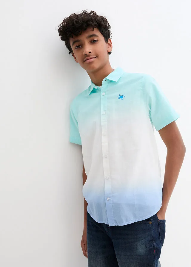 Camisa de manga corta blanco-turquesa-azul provenzal