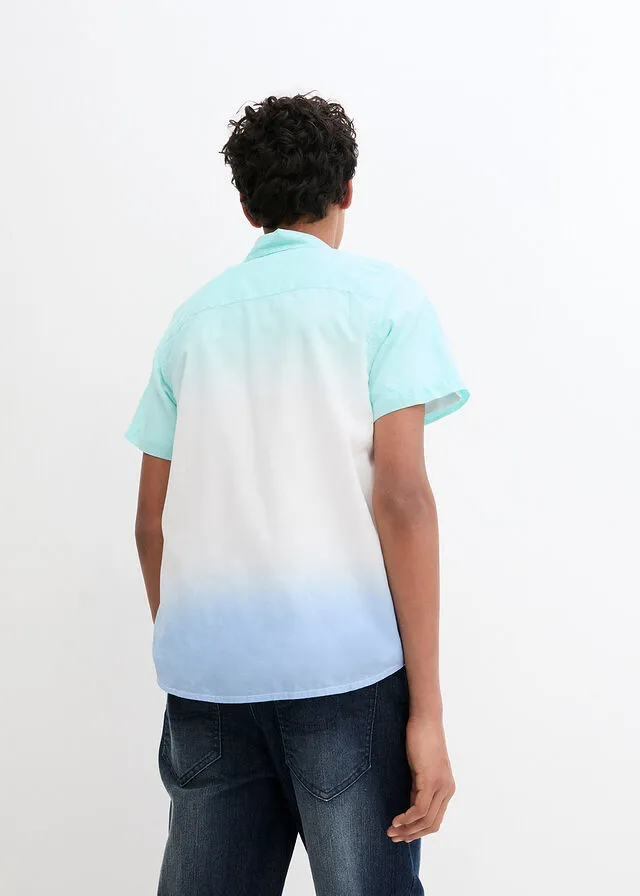 Camisa de manga corta blanco-turquesa-azul provenzal