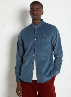 IVOY - Camisa recta con cuello abotonado de terciopelo de algodón acanalado en azul