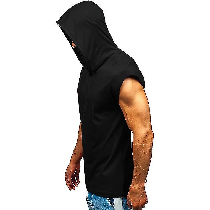 Mens Plain Hoodie Tops Casual Hooded T-shirts Short Sleeve Pullover