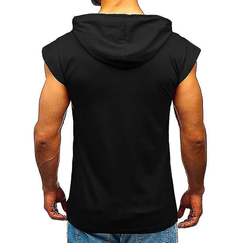 Mens Plain Hoodie Tops Casual Hooded T-shirts Short Sleeve Pullover