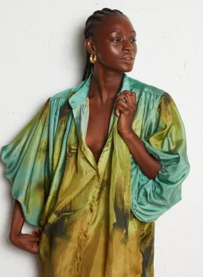 MES DEMOISELLES BULDA - Camisa oversize cuello alto de seda en beige