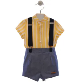 Three pieces set for children. Yellow stripes and Jeans. For summer.